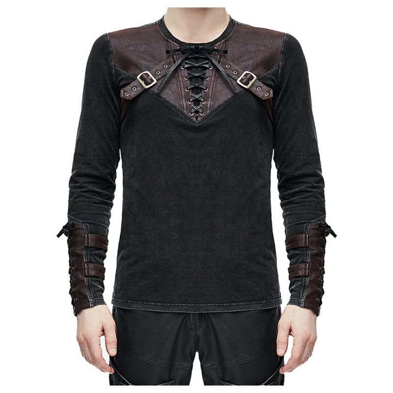 Men Devil Fashion Metal Studs Mens Steampunk Engineer Top 